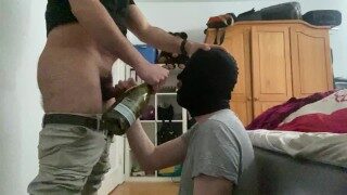 blowing my hairy cock while he drinks  – huge cumshot on face