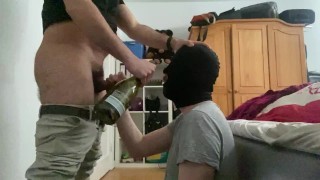 blowing my hairy cock while he drinks  – huge cumshot on face